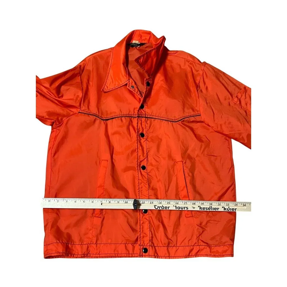 70s 80's Weathercaster Orange Nylon WindBreaker Jacket Large USA Vtg Streetwear